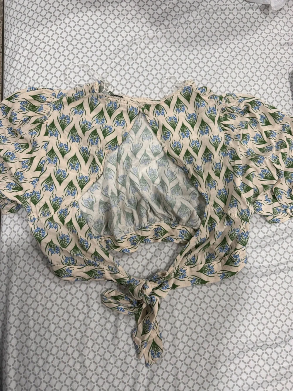 Beige Floral Tie-Front Women's Top